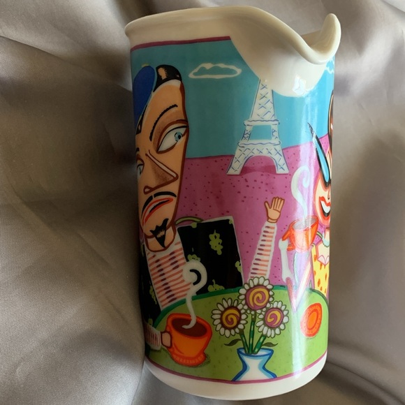 Vintage Martin Ansola art Paris couple with coffee whimsical pitcher - Picture 8 of 13